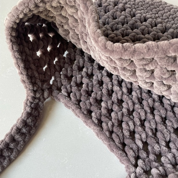 Taupe Handmade Crochet Large Plush Tote Bag - Picture 2 of 4